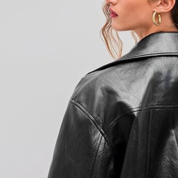 NWT CIDER Vegan Faux Leather Collar Pocket Bomber Jacket Sz small - Picture 4 of 5